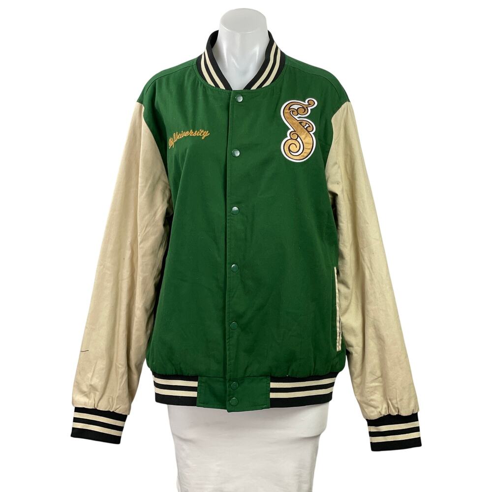 NEW Wicked Shiz University Women's Green Embroidered Varsity Coat Jacket Size L